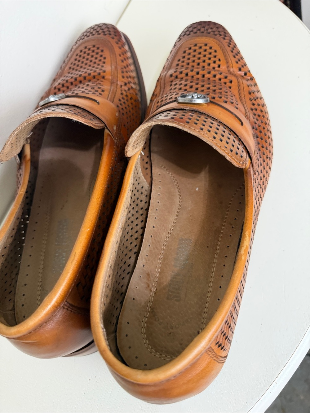 Stacy Adams Woven Leather Slip-On Loafers - Cognac Brown Size: 12 - Picture 12 of 12